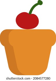 Cupcake with cherry on top, illustration, vector, on a white background.