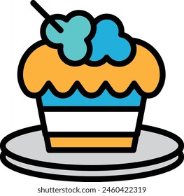 A cupcake with a cherry on top. The plate is white