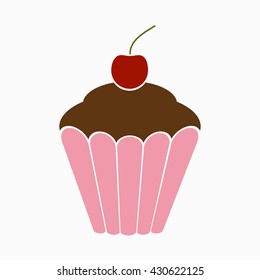 Cupcake with cherry on top, vector icon
