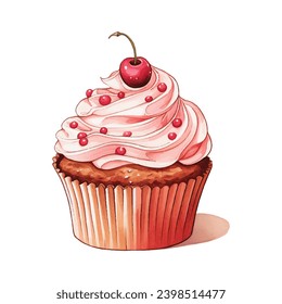 cupcake with cherry on white background vector design