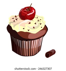 cupcake with cherry on a white background