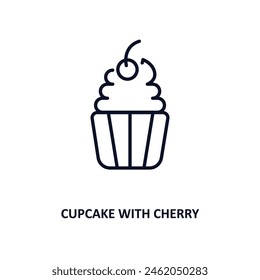 cupcake with cherry outline icon.  Thin line icon from bistro and restaurant collection. Editable vector isolated on white background