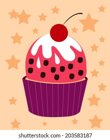 Cupcake Cherry Vector