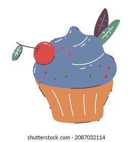 Cupcake with cherry vector cartoon illustration isolated on a white background.