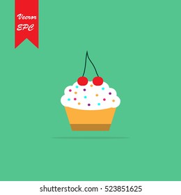 Cupcake with cherry Vector Icon. 