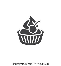 Pastel con icono del vector del cerezo. signo plano relleno para concepto móvil y diseño web. Icono de glifo de torta de cerezo. Símbolo, ilustración del logotipo. Gráficos vectoriales
