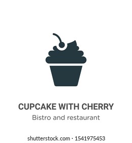 Cupcake with cherry vector icon on white background. Flat vector cupcake with cherry icon symbol sign from modern bistro and restaurant collection for mobile concept and web apps design.