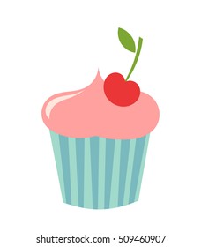 Cupcake with cherry. Vector illustration