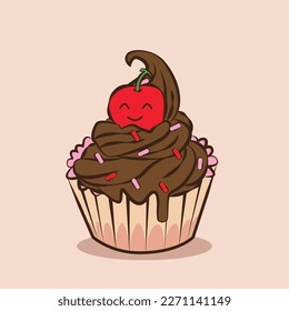Pastel con ilustración vectorial de cerezo. arte de clip de cupcake