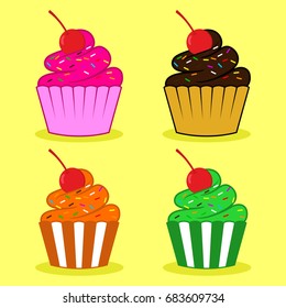 Cupcake With Cherry Vector Illustration Design Image Clipart