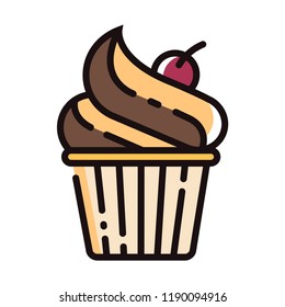 A cupcake with cherry vector illustration in line color design