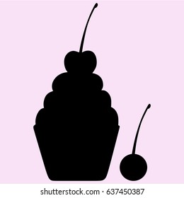  cupcake with cherry vector silhouette isolated