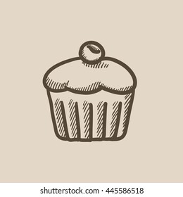 Cupcake with cherry vector sketch icon isolated on background. Hand drawn Cupcake with cherry icon. Cupcake with cherry sketch icon for infographic, website or app.