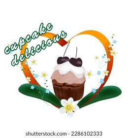 cupcake Chocolate bakery Advertising decoration concept about marketing, discounts, bread products. Design t-shirts, flyers, invitations, greeting cards, print materials, illustrations, vectors.