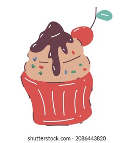 Dibujo de dibujos animados con vector de chocolate y cerezo aislado en un fondo blanco.