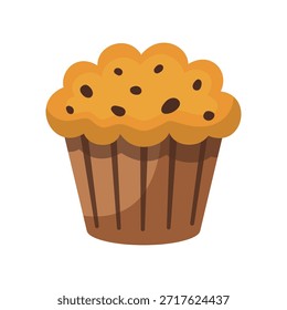 Cupcake with chocolate chips. Hand drawn Cartoon illustration. Isolated on white vector muffin illustration
