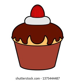 Cupcake with chocolate and cream icon. Vector illustration design