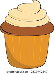 cupcake with chocolate icing and melted chocolate on transparent background