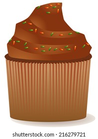 Cupcake with chocolate icing topping  vector