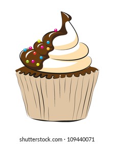 cupcake with chocolate isolated on white.vector illustration