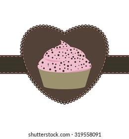 Cupcake with chocolate sprinkles on the brown heart poster design.