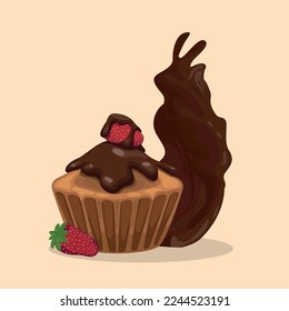cupcake with chocolate and strawberry icon
