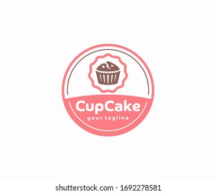 Cupcake circle emblem logo design. Muffins with berries vector design. Sweet bakery logotype