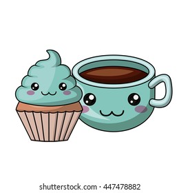 cupcake and coffee character isolated icon design