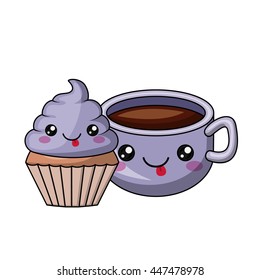cupcake and coffee character isolated icon design