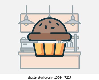 Cupcake. Coffee shop elements. Filled outline icon set.