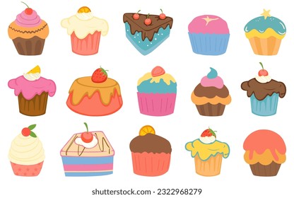 Cupcake collection in a flat design. Cake dessert collection