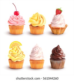 Cupcake collection isolated on white. Vector set