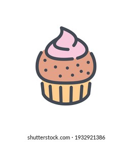 Cupcake color line icon. Dessert muffin vector outline colorful sign.