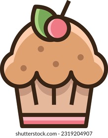 Cupcake Color Line Icon, Vector Icon