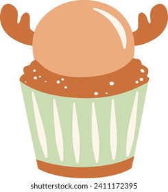 Cupcake colorful cartoon with frosting sugar. Cute dessert emoji icon sweet collection