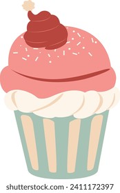Cupcake colorful cartoon with frosting sugar. Cute dessert emoji icon sweet collection
