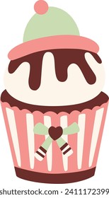 Cupcake colorful cartoon with frosting sugar. Cute dessert emoji icon sweet collection