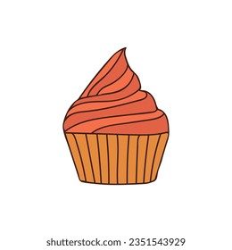 Cupcake colorful doodle illustration in vector. Muffin outline drawn colorful icon illustration.	