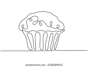 Cupcake durchgehende Linienzeichnung. Lebensmittel- und Backkonzept. Vektorgrafik minimalistisch einzeln auf weißem Hintergrund.