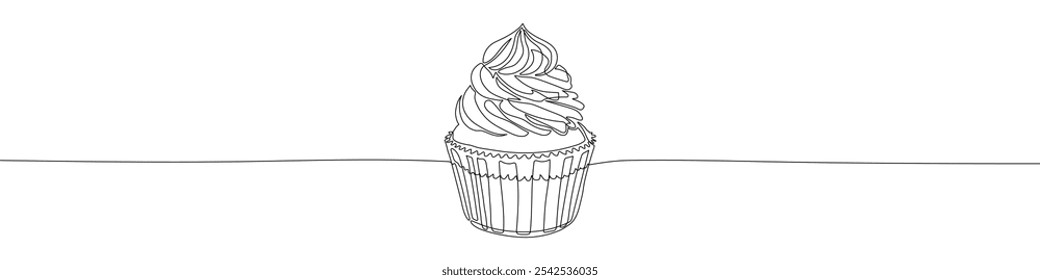 Cupcake continuous line drawing vector illustration. Sweets simplicity design