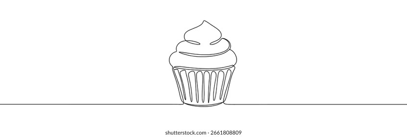 Cupcake dibujo continuo de una línea. Símbolo de pastel. Ilustración vectorial.