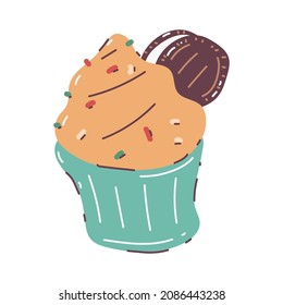 Cupcake with cookie vector cartoon illustration isolated on a white background.