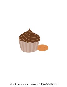 Cupcake with cookie vector isolated on white.