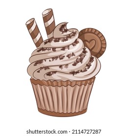 Cupcake with cookies hand drawn in vector