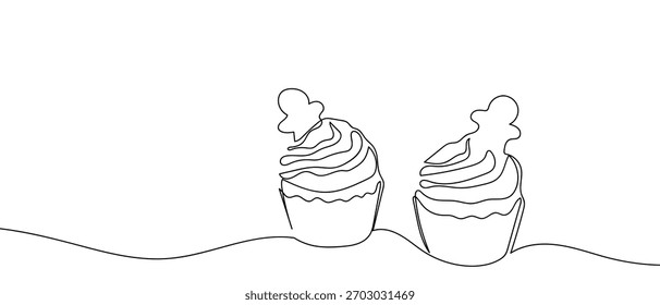 Galletas de la magdalena en una línea continua Ilustración vectorial dinámica del diseño del dibujo de la sola línea