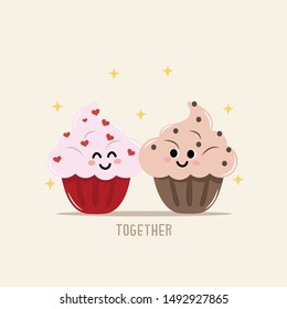 Cupcake couple character love together concept.