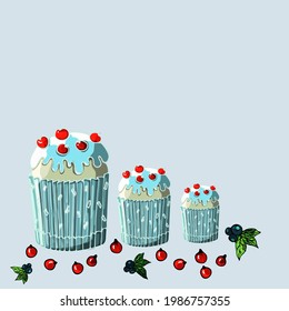 cupcake with cream and berries on the background