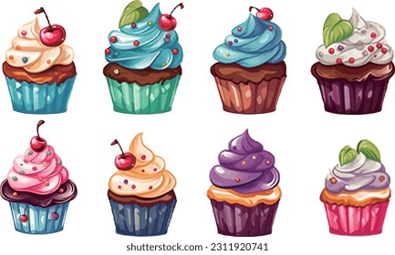 Cupcake with cream, birthday decoration vector illustration, food icon
