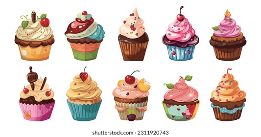 Cupcake with cream, birthday decoration vector illustration, food icon