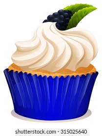 Cupcake with cream and blackberry illustration